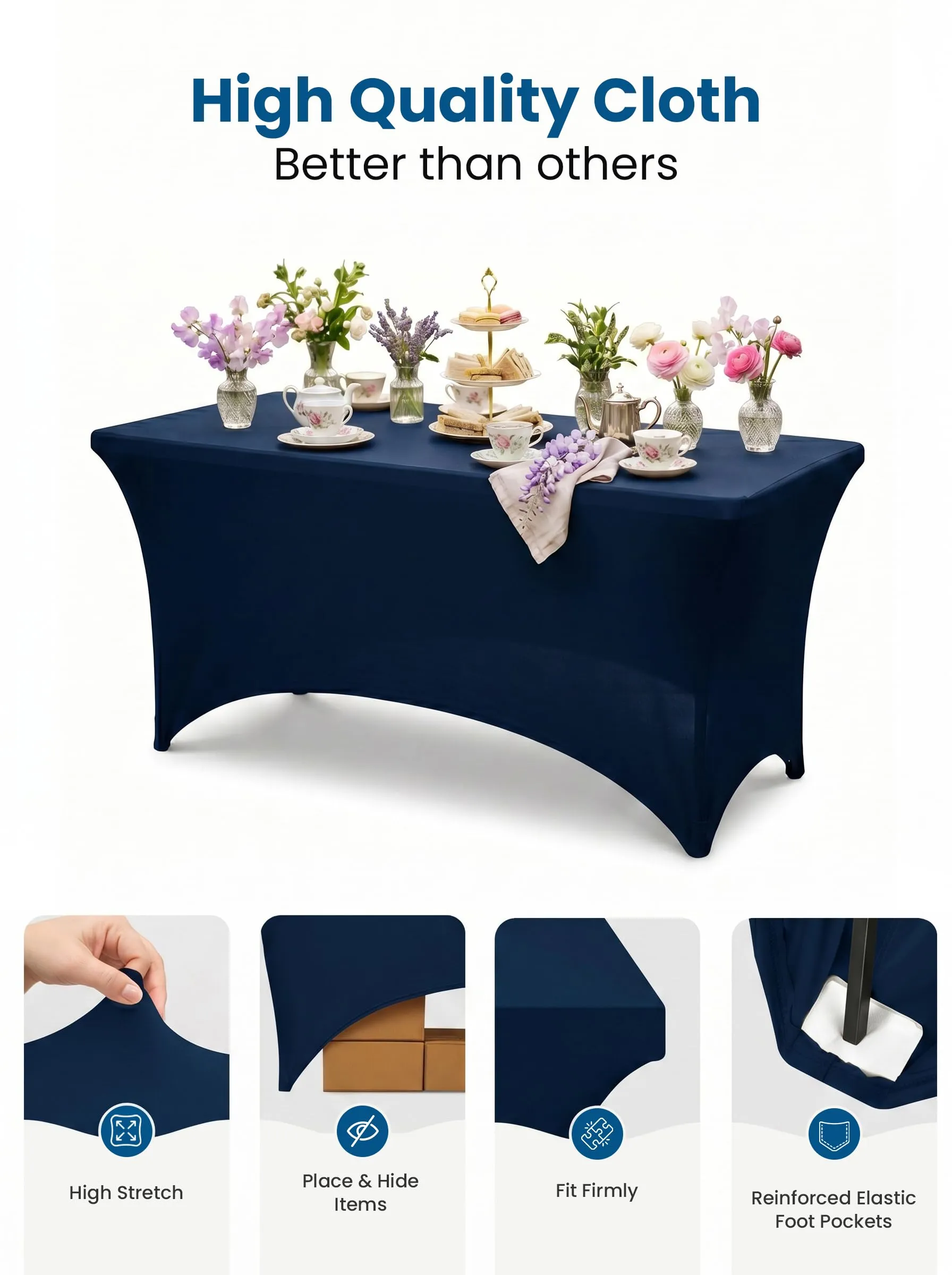 Utopia Kitchen Tovaglia Estensibile [4 Piedi, 122 cm] Copritavolo in Poliestere e Spandex - Lavabile in Lavatrice e Resistente alle Pieghe per Eventi e Feste (Confezione da 2, Blu Navy) - immagine 5