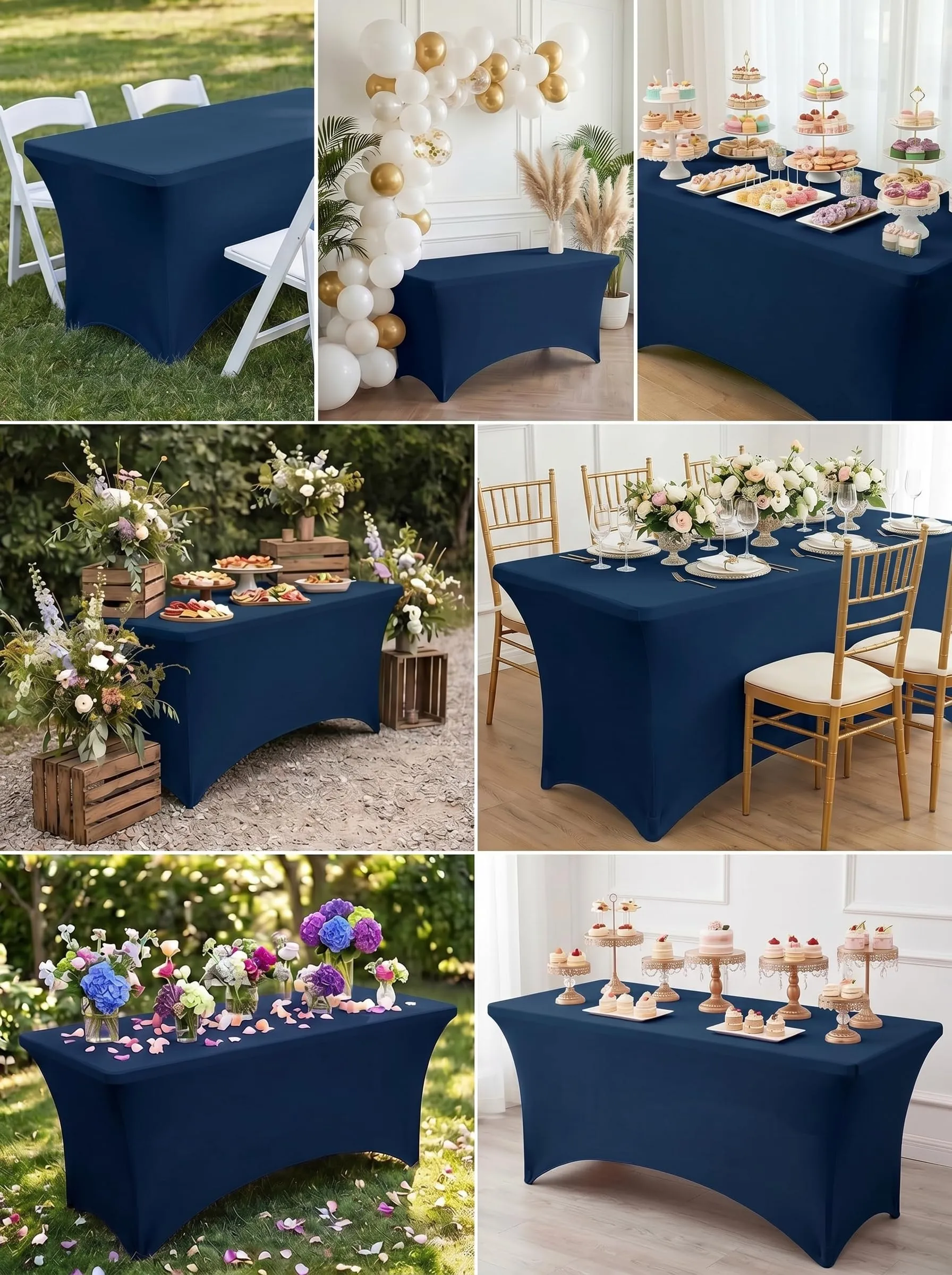 Utopia Kitchen Tovaglia Estensibile [4 Piedi, 122 cm] Copritavolo in Poliestere e Spandex - Lavabile in Lavatrice e Resistente alle Pieghe per Eventi e Feste (Confezione da 2, Blu Navy) - immagine 9