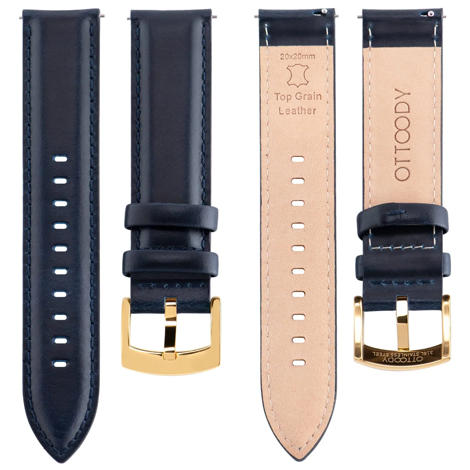 OTTOODY Cinturini Orologio in Pelle a Sgancio Rapido 18mm 19mm 20mm 21mm 22mm, Eleganti Cinturini per Orologi in Pelle a Grana Superiore Cinturino di Ricambio per Uomini Donne, Orologio e Smartwatch - immagine 3