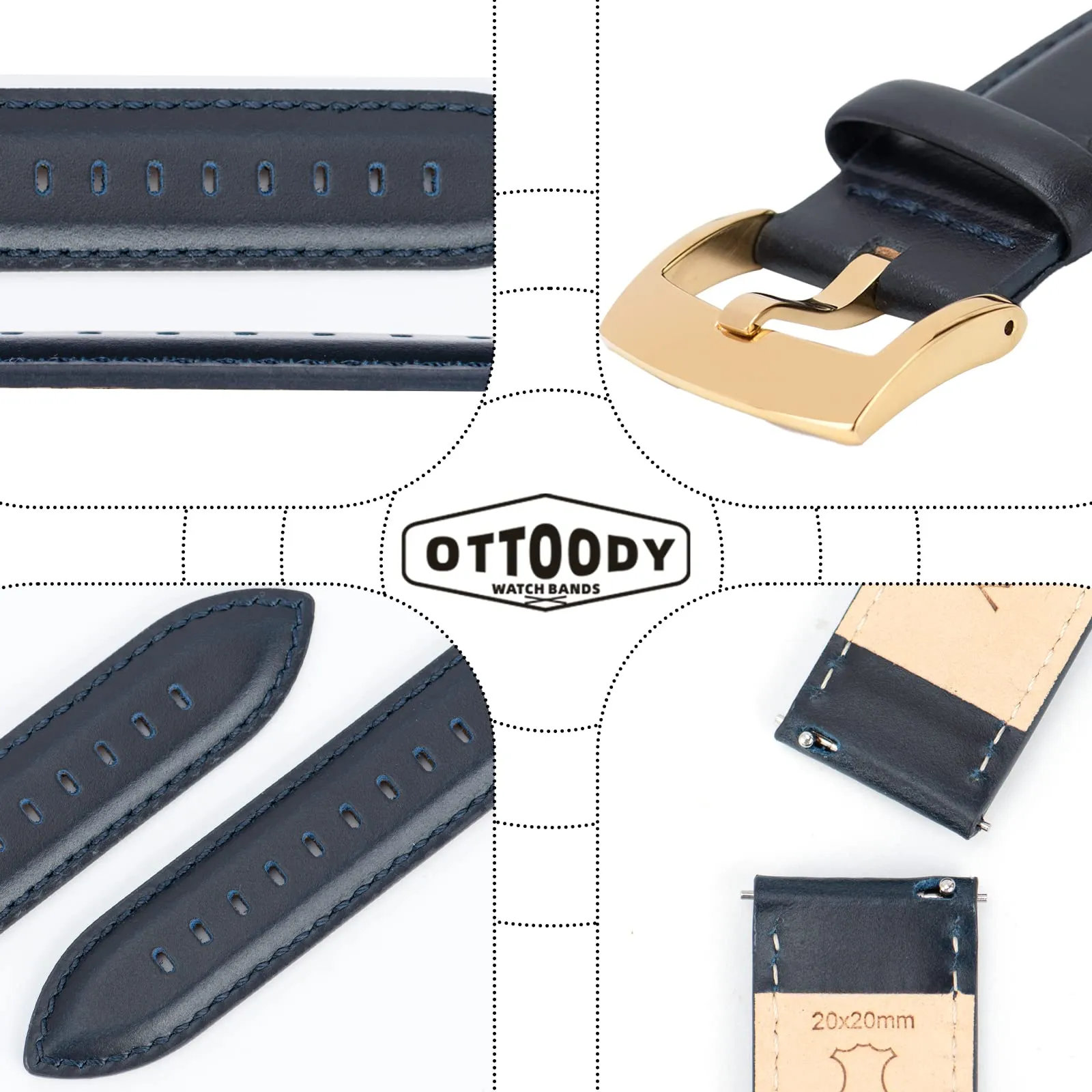 OTTOODY Cinturini Orologio in Pelle a Sgancio Rapido 18mm 19mm 20mm 21mm 22mm, Eleganti Cinturini per Orologi in Pelle a Grana Superiore Cinturino di Ricambio per Uomini Donne, Orologio e Smartwatch - immagine 4
