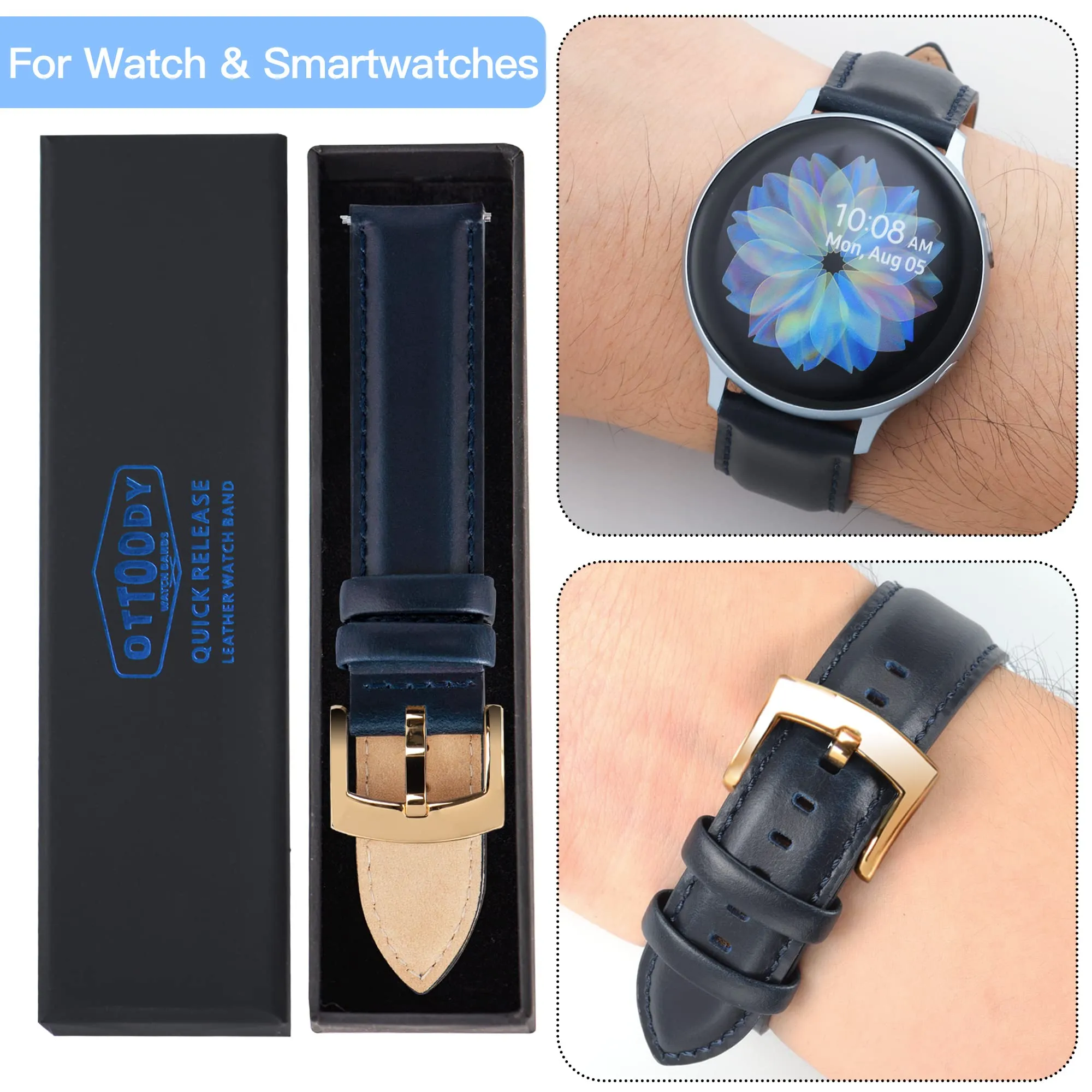 OTTOODY Cinturini Orologio in Pelle a Sgancio Rapido 18mm 19mm 20mm 21mm 22mm, Eleganti Cinturini per Orologi in Pelle a Grana Superiore Cinturino di Ricambio per Uomini Donne, Orologio e Smartwatch - immagine 5