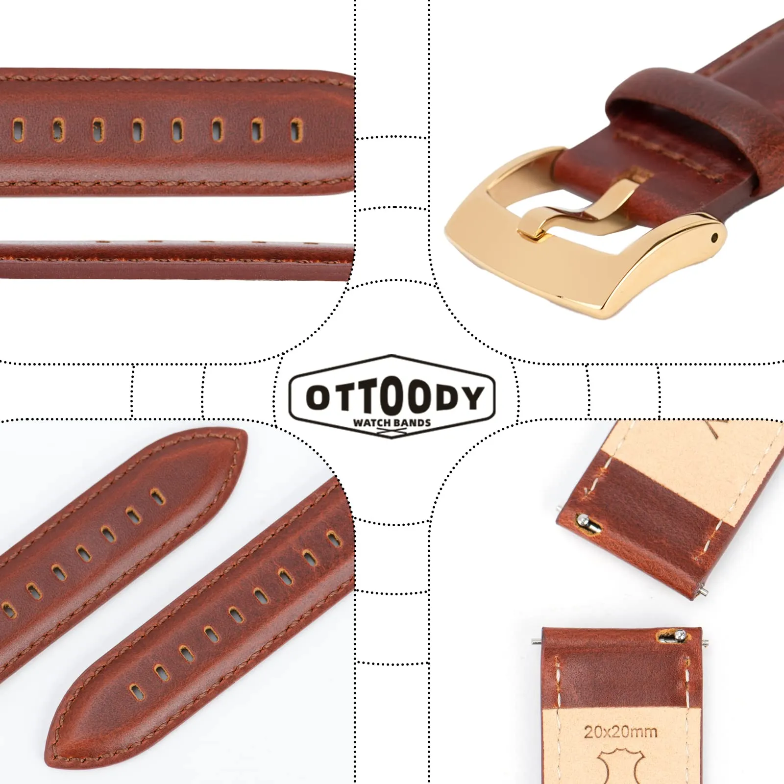 OTTOODY Cinturini Orologio in Pelle a Sgancio Rapido 18mm 19mm 20mm 21mm 22mm, Eleganti Cinturini per Orologi in Pelle a Grana Superiore Cinturino di Ricambio per Uomini Donne, Orologio e Smartwatch - immagine 4