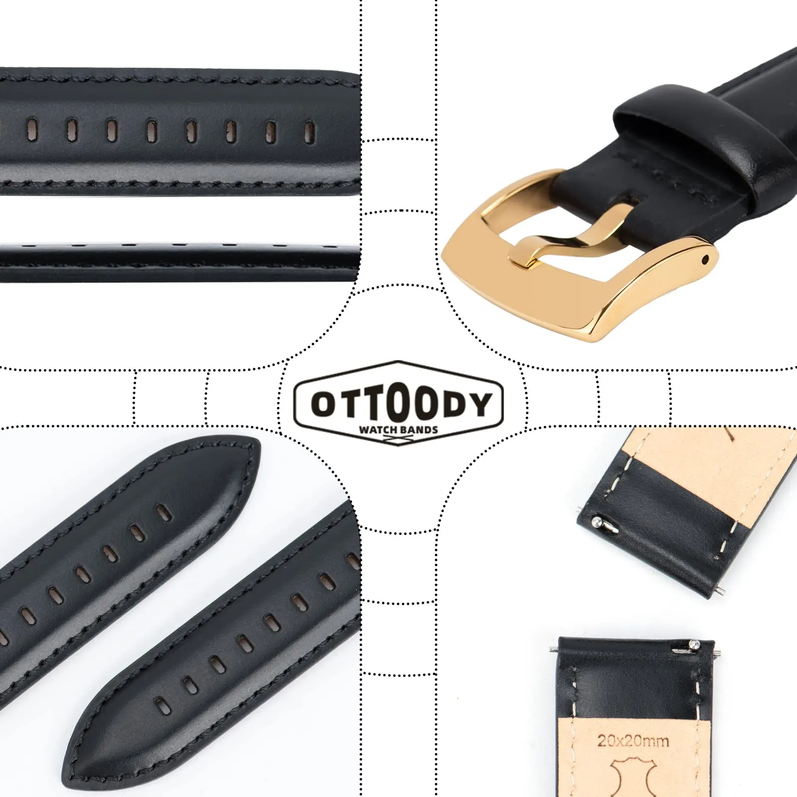 OTTOODY Cinturini Orologio in Pelle a Sgancio Rapido 18mm 19mm 20mm 21mm 22mm, Eleganti Cinturini per Orologi in Pelle a Grana Superiore Cinturino di Ricambio per Uomini Donne, Orologio e Smartwatch - immagine 4