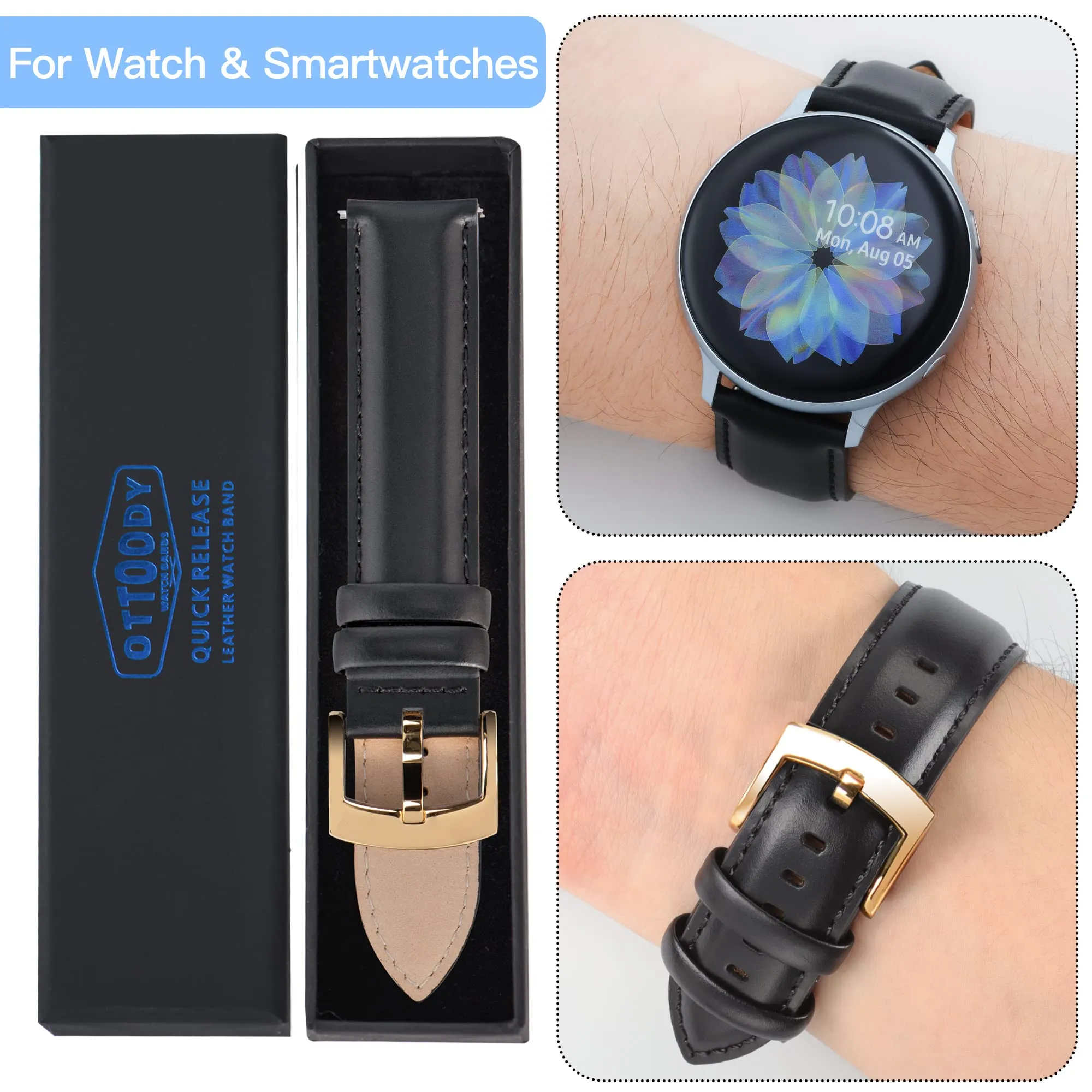 OTTOODY Cinturini Orologio in Pelle a Sgancio Rapido 18mm 19mm 20mm 21mm 22mm, Eleganti Cinturini per Orologi in Pelle a Grana Superiore Cinturino di Ricambio per Uomini Donne, Orologio e Smartwatch - immagine 7