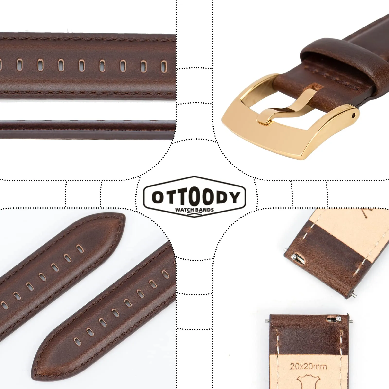 OTTOODY Cinturini Orologio in Pelle a Sgancio Rapido 18mm 19mm 20mm 21mm 22mm, Eleganti Cinturini per Orologi in Pelle a Grana Superiore Cinturino di Ricambio per Uomini Donne, Orologio e Smartwatch - immagine 4