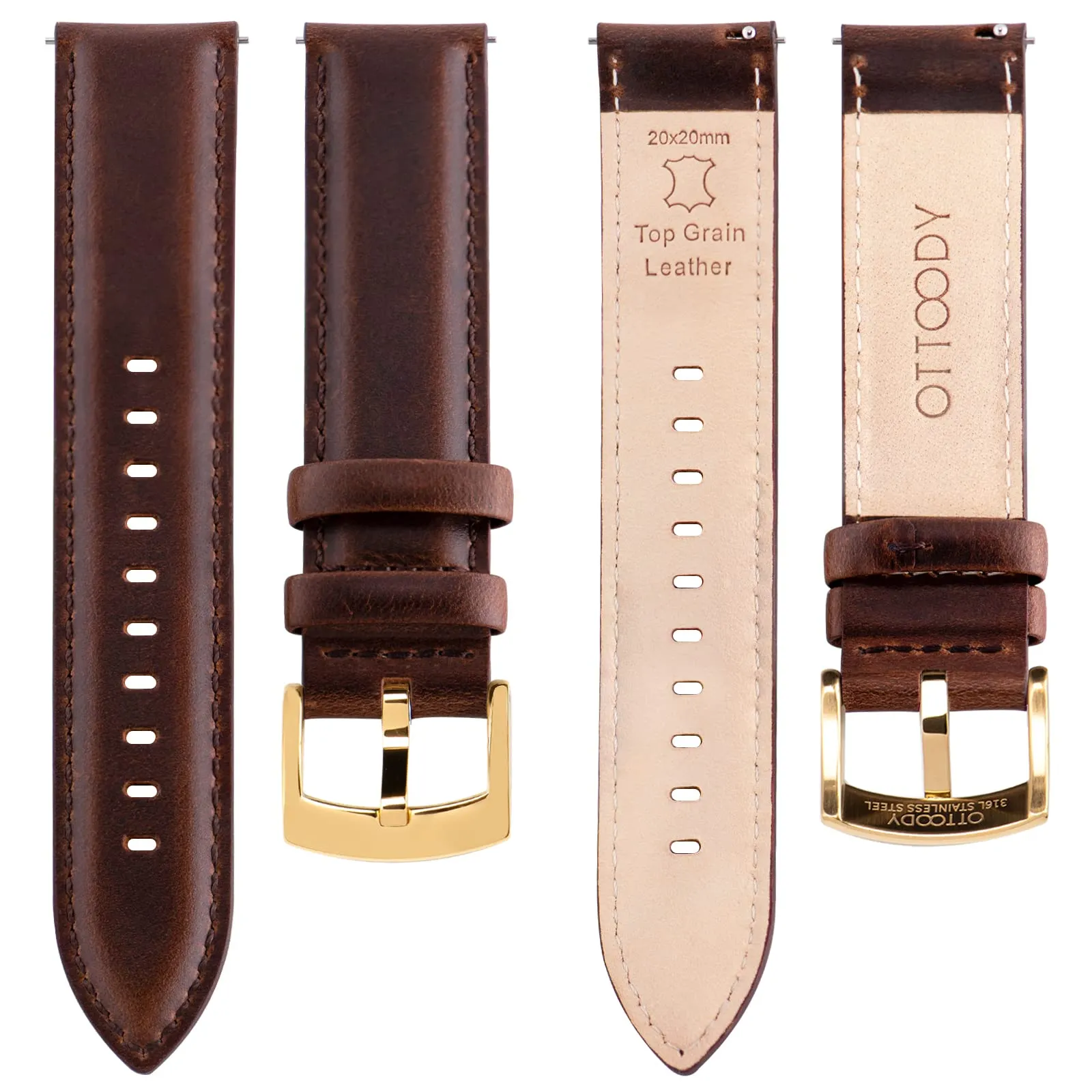 OTTOODY Cinturini Orologio in Pelle a Sgancio Rapido 18mm 19mm 20mm 21mm 22mm, Eleganti Cinturini per Orologi in Pelle a Grana Superiore Cinturino di Ricambio per Uomini Donne, Orologio e Smartwatch - immagine 3