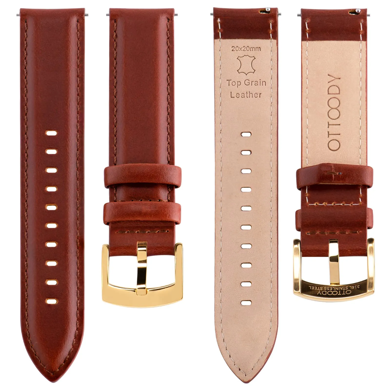 OTTOODY Cinturini Orologio in Pelle a Sgancio Rapido 18mm 19mm 20mm 21mm 22mm, Eleganti Cinturini per Orologi in Pelle a Grana Superiore Cinturino di Ricambio per Uomini Donne, Orologio e Smartwatch - immagine 3
