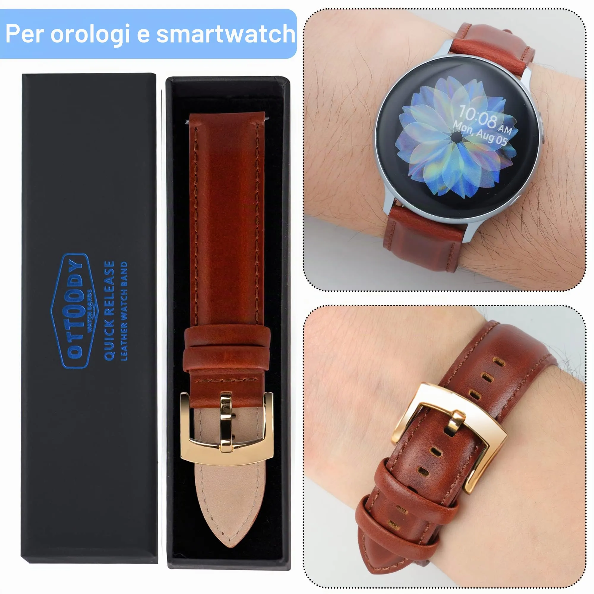 OTTOODY Cinturini Orologio in Pelle a Sgancio Rapido 18mm 19mm 20mm 21mm 22mm, Eleganti Cinturini per Orologi in Pelle a Grana Superiore Cinturino di Ricambio per Uomini Donne, Orologio e Smartwatch - immagine 7
