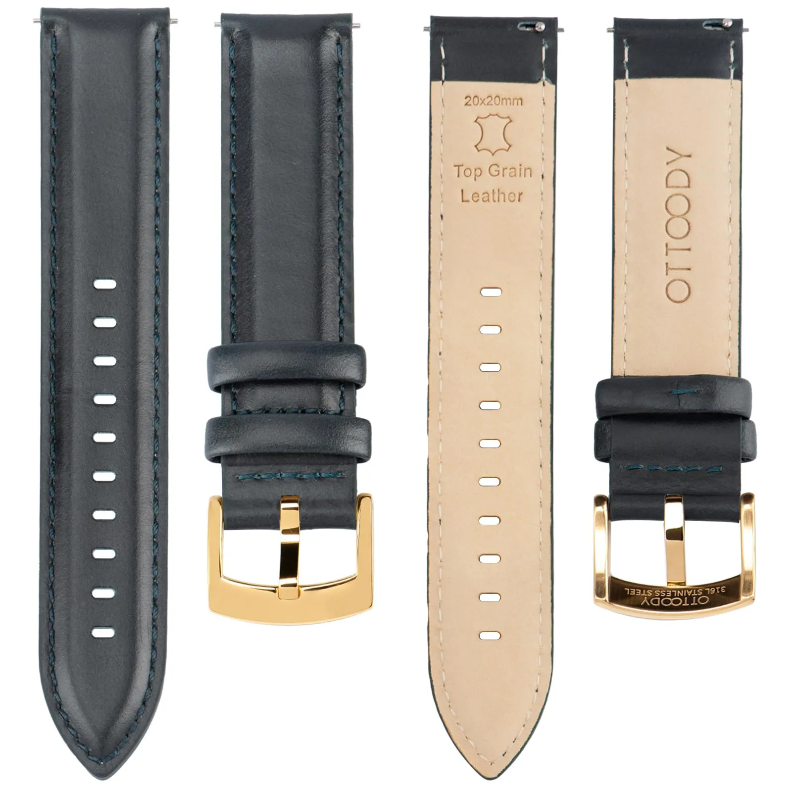 OTTOODY Cinturini Orologio in Pelle a Sgancio Rapido 18mm 19mm 20mm 21mm 22mm, Eleganti Cinturini per Orologi in Pelle a Grana Superiore Cinturino di Ricambio per Uomini Donne, Orologio e Smartwatch - immagine 3