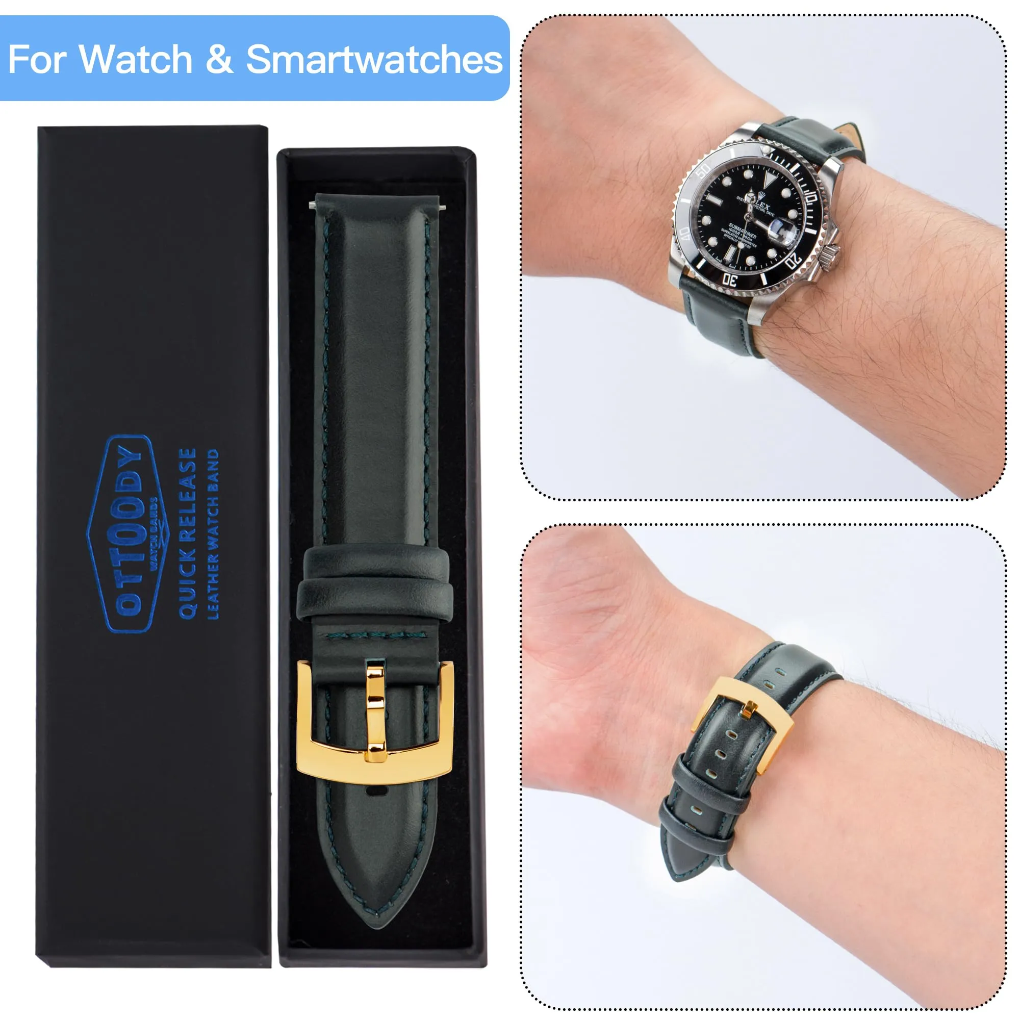 OTTOODY Cinturini Orologio in Pelle a Sgancio Rapido 18mm 19mm 20mm 21mm 22mm, Eleganti Cinturini per Orologi in Pelle a Grana Superiore Cinturino di Ricambio per Uomini Donne, Orologio e Smartwatch - immagine 7