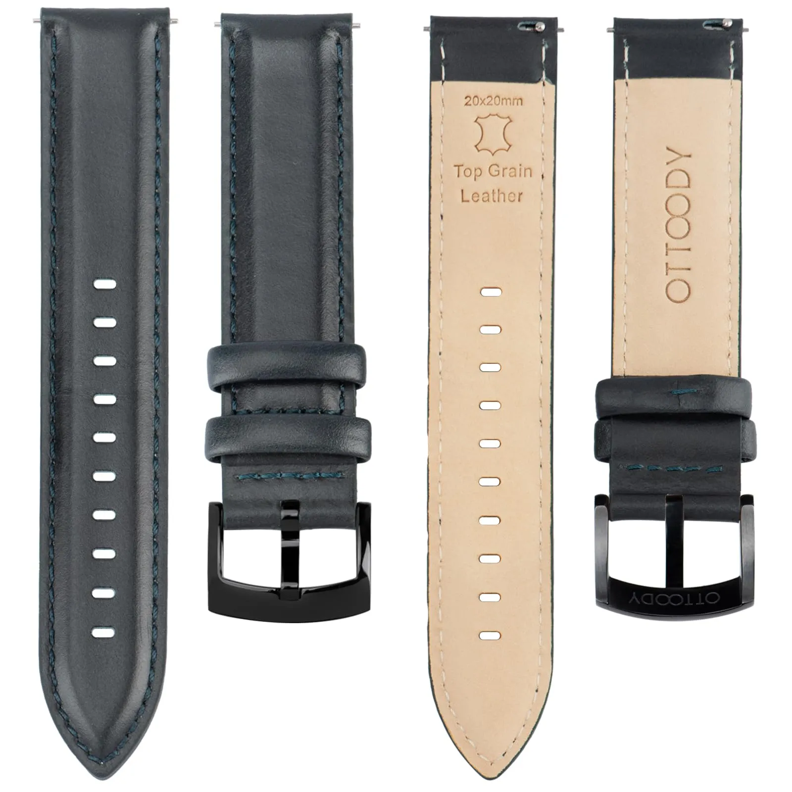 OTTOODY Cinturini Orologio in Pelle a Sgancio Rapido 18mm 19mm 20mm 21mm 22mm, Eleganti Cinturini per Orologi in Pelle a Grana Superiore Cinturino di Ricambio per Uomini Donne, Orologio e Smartwatch - immagine 3