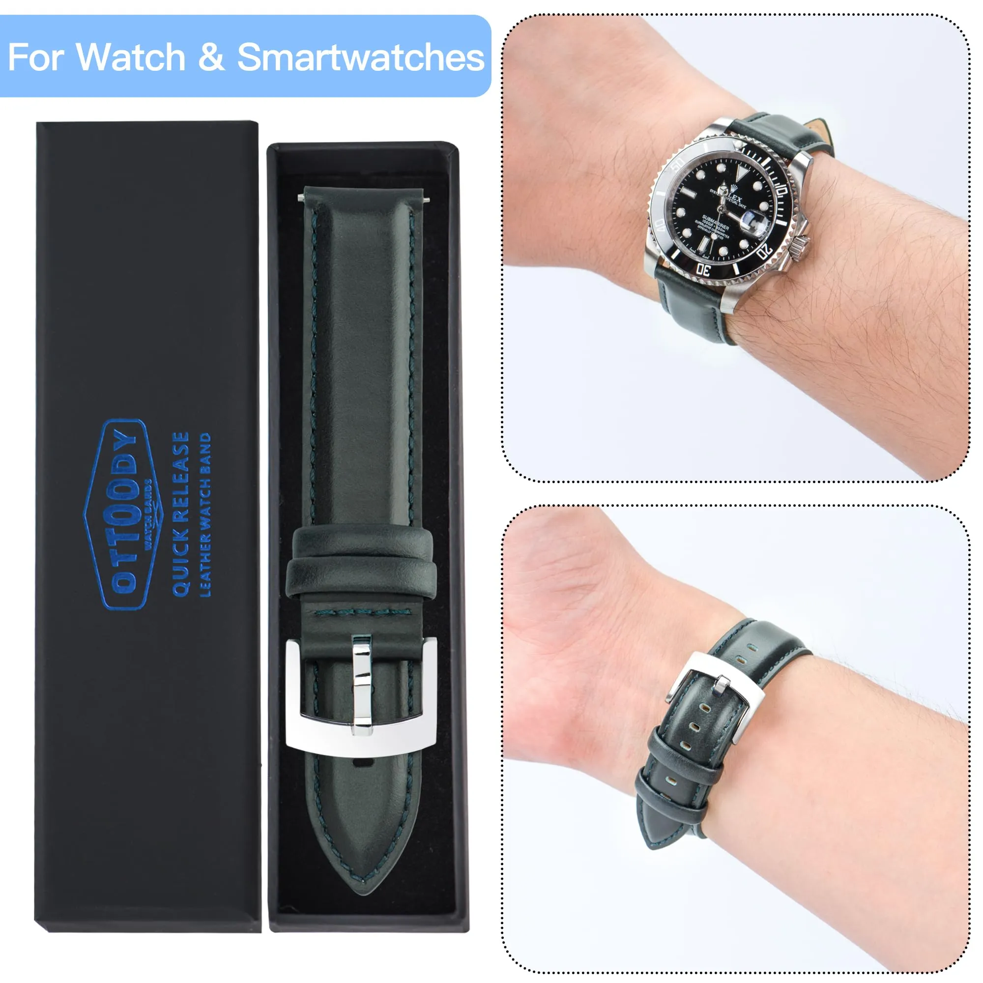 OTTOODY Cinturini Orologio in Pelle a Sgancio Rapido 18mm 19mm 20mm 21mm 22mm, Eleganti Cinturini per Orologi in Pelle a Grana Superiore Cinturino di Ricambio per Uomini Donne, Orologio e Smartwatch - immagine 7