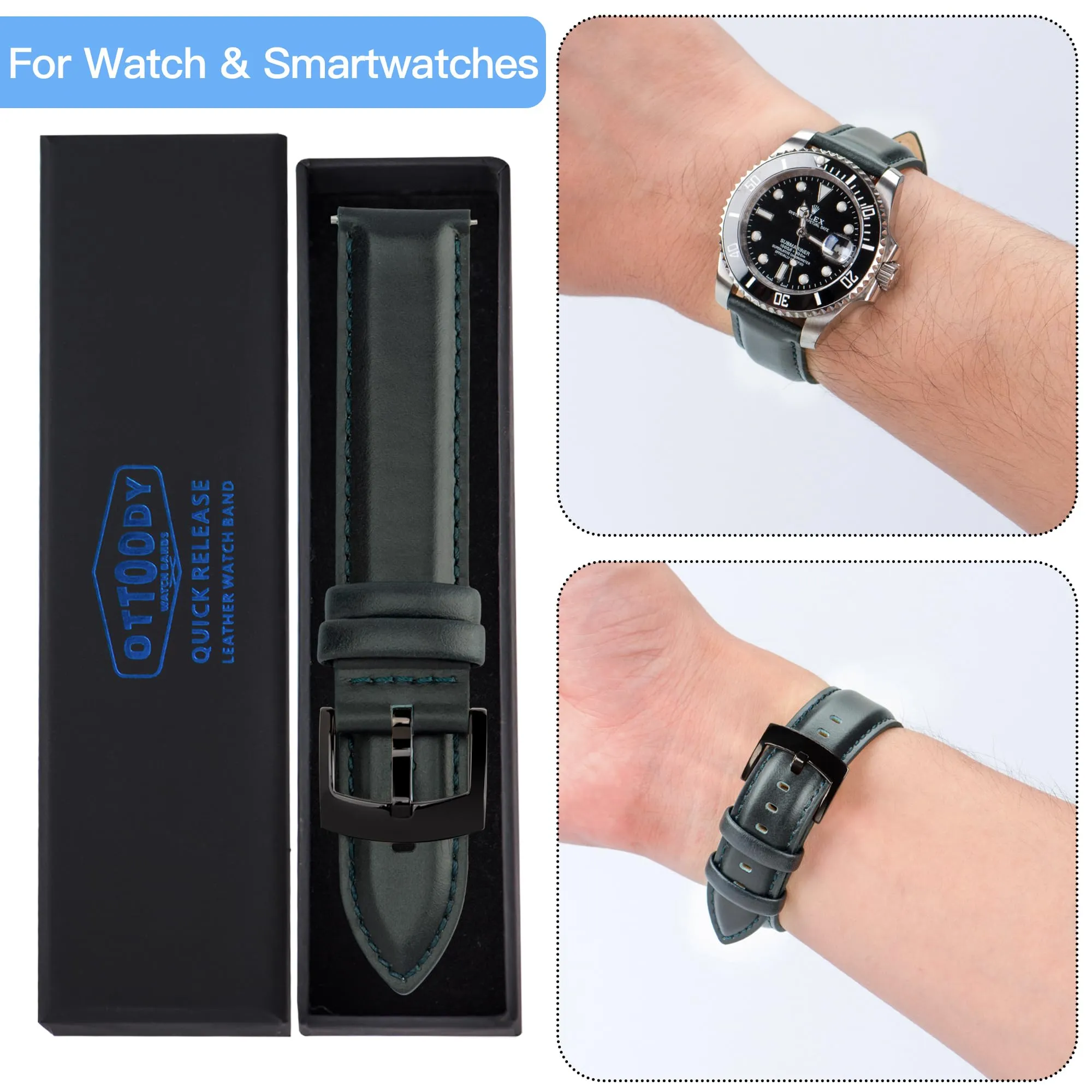 OTTOODY Cinturini Orologio in Pelle a Sgancio Rapido 18mm 19mm 20mm 21mm 22mm, Eleganti Cinturini per Orologi in Pelle a Grana Superiore Cinturino di Ricambio per Uomini Donne, Orologio e Smartwatch - immagine 7
