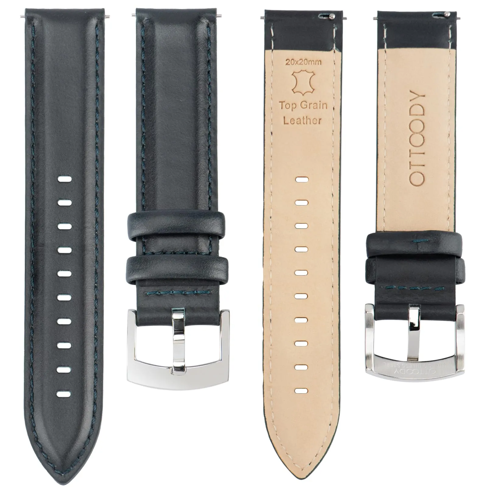 OTTOODY Cinturini Orologio in Pelle a Sgancio Rapido 18mm 19mm 20mm 21mm 22mm, Eleganti Cinturini per Orologi in Pelle a Grana Superiore Cinturino di Ricambio per Uomini Donne, Orologio e Smartwatch - immagine 3