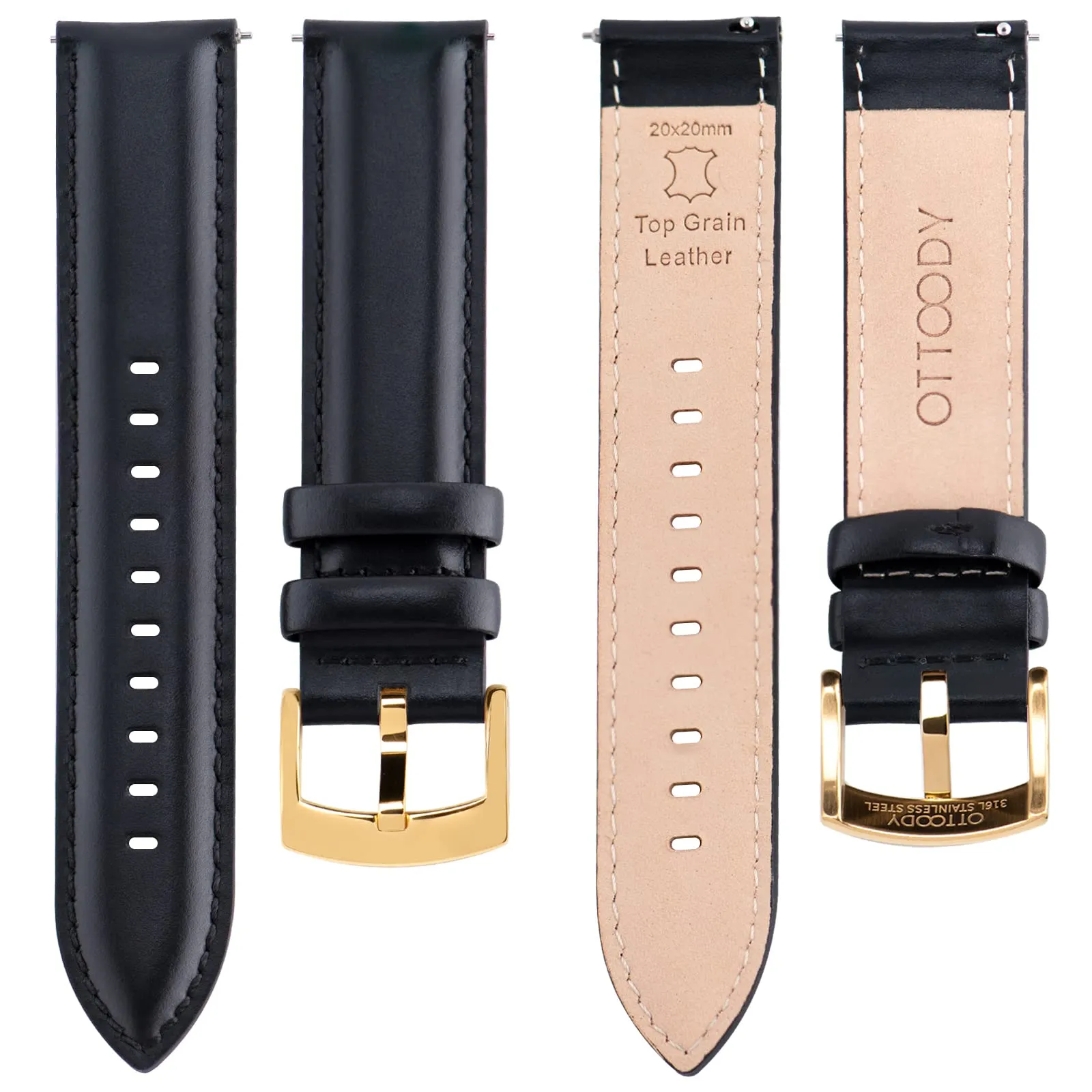 OTTOODY Cinturini Orologio in Pelle a Sgancio Rapido 18mm 19mm 20mm 21mm 22mm, Eleganti Cinturini per Orologi in Pelle a Grana Superiore Cinturino di Ricambio per Uomini Donne, Orologio e Smartwatch - immagine 3