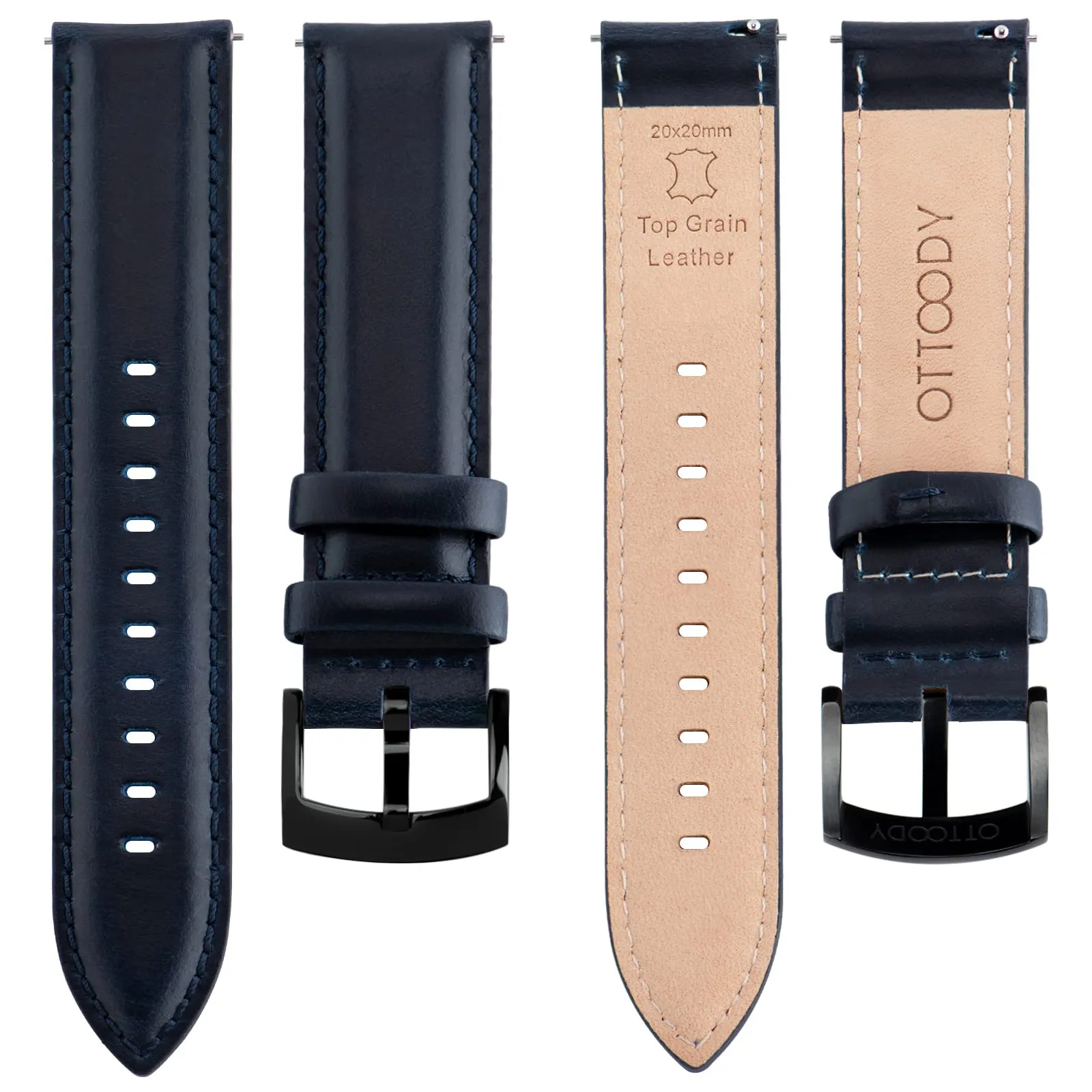 OTTOODY Cinturini Orologio in Pelle a Sgancio Rapido 18mm 19mm 20mm 21mm 22mm, Eleganti Cinturini per Orologi in Pelle a Grana Superiore Cinturino di Ricambio per Uomini Donne, Orologio e Smartwatch - immagine 3