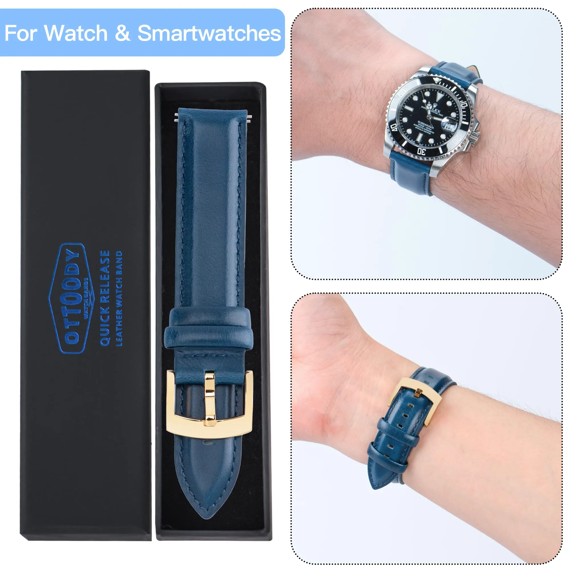 OTTOODY Cinturini Orologio in Pelle a Sgancio Rapido 18mm 19mm 20mm 21mm 22mm, Eleganti Cinturini per Orologi in Pelle a Grana Superiore Cinturino di Ricambio per Uomini Donne, Orologio e Smartwatch - immagine 7