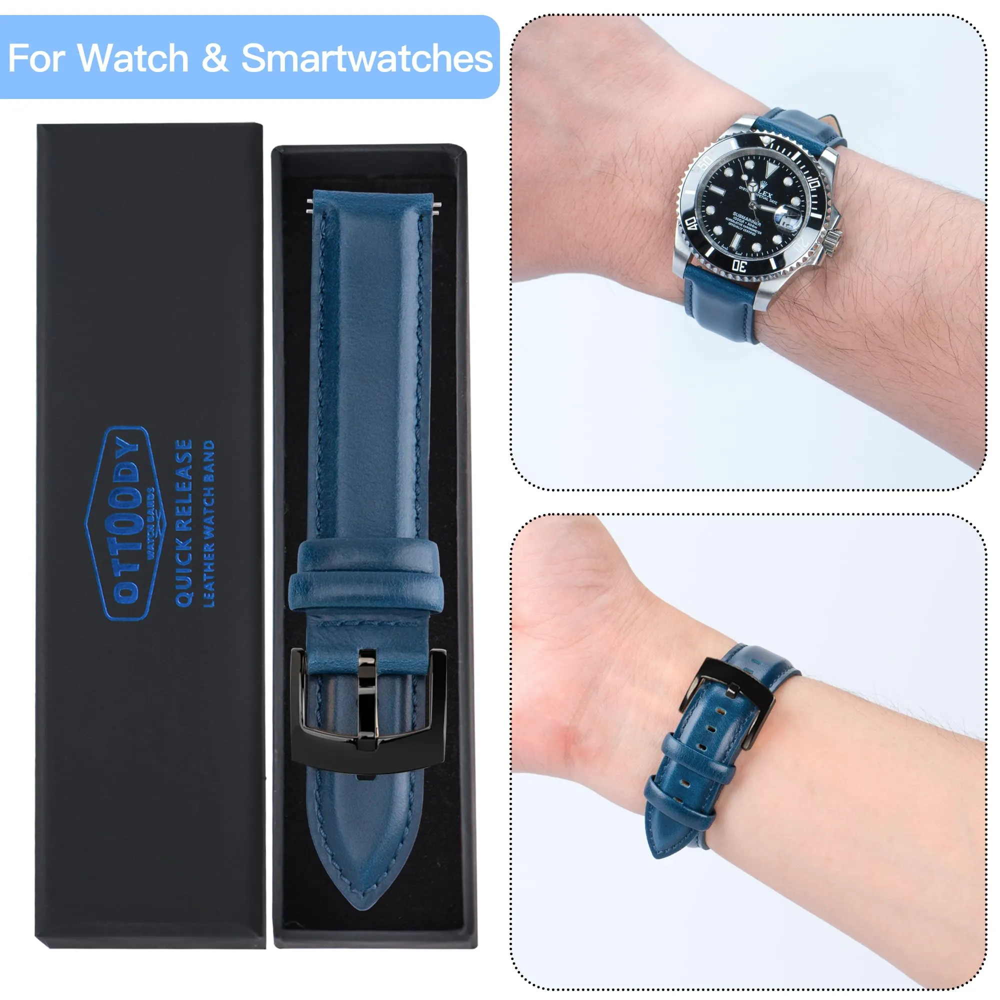 OTTOODY Cinturini Orologio in Pelle a Sgancio Rapido 18mm 19mm 20mm 21mm 22mm, Eleganti Cinturini per Orologi in Pelle a Grana Superiore Cinturino di Ricambio per Uomini Donne, Orologio e Smartwatch - immagine 7