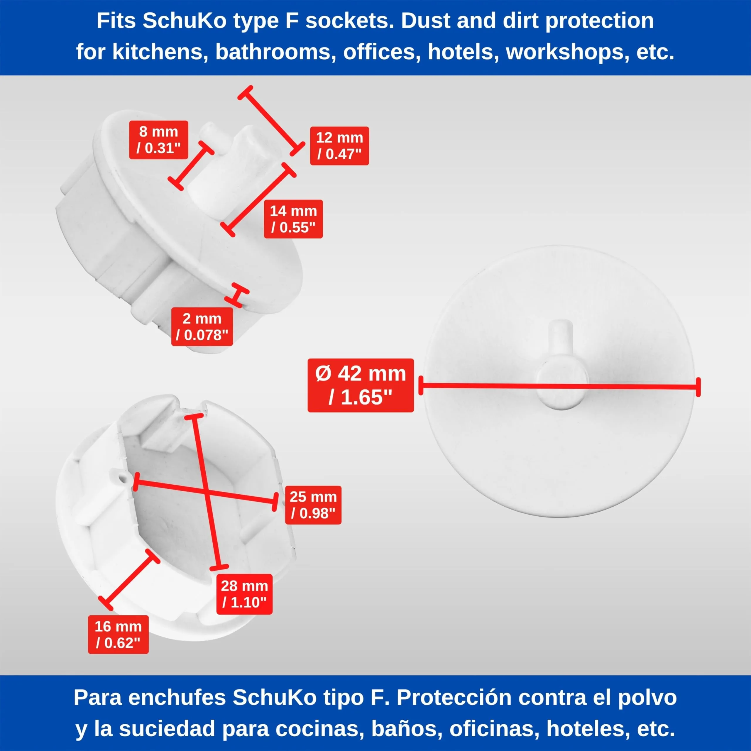 Coperchio per presa di corrente con gancio, 4 pezzi, in bianco, protezione della presa di corrente da polvere, spruzzi d'acqua, sporco, per presa SchuKo tipo F - immagine 4