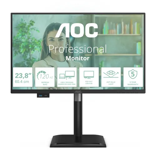 Aoc Monitor 23,8 LED Ips FHD 16:9 120hz, Reg Altezza, Usb-C 24p4cv - immagine 1
