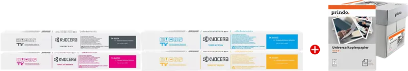 ORIGINALE Kyocera Value Pack nero / ciano / magenta / giallo / Bianco TK-8605 MCVP + Prindo Universal Papier 2500 Blatt 90000 pagine - immagine 1