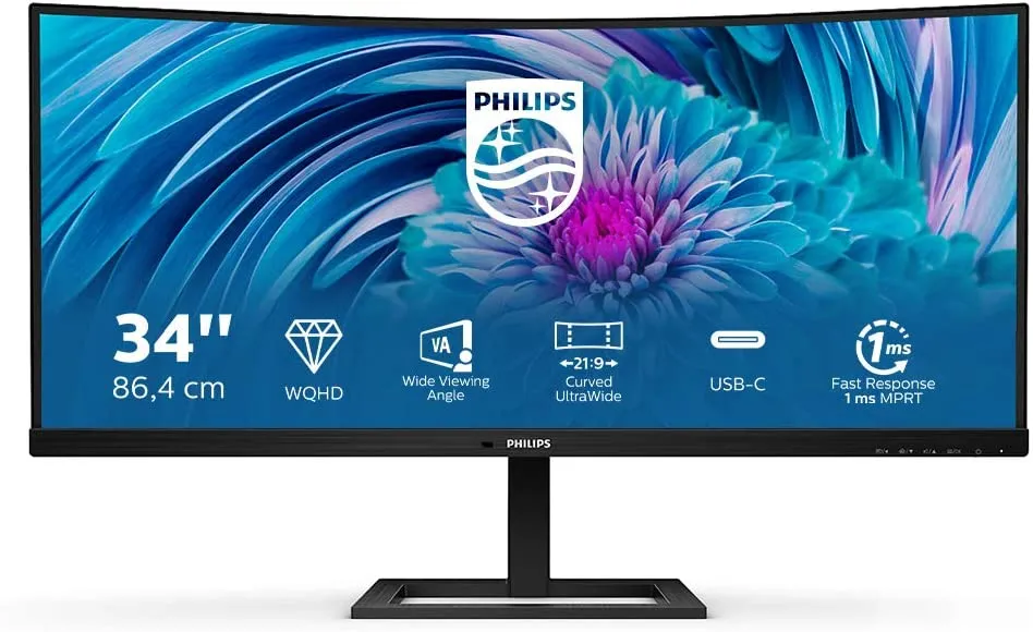 Philips Monitor Curvo 34 LED Va 21:9 3440x1440 1MS 350 Cdm, Usb-C, Altezza, DP/Hdmi, Multimediale 346e2cuae - immagine 1