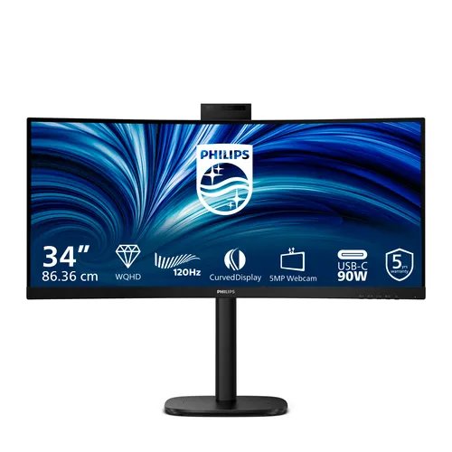 Philips Monitor Curvo 34 LED Va WQHD 21:9 4MS 300 Cdm, Reg Altezza, Webcam, DP/Hdmi, Multimediale 34b2u3600ch/00 - immagine 1