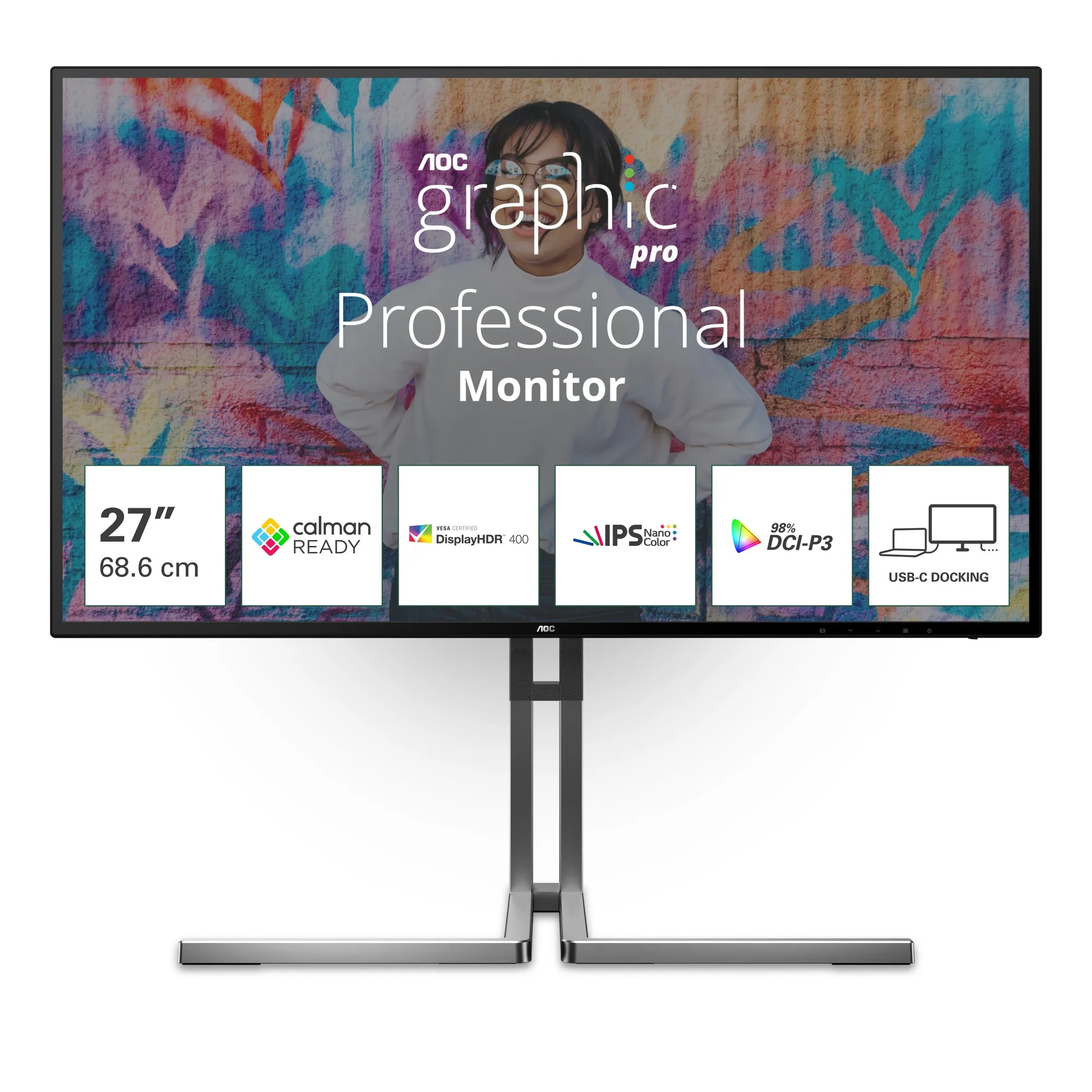 Aoc Monitor 27 Ips 16:9 4Ms 350 Cdm Usb-C Pivot Dp/2Hdmi - immagine 1