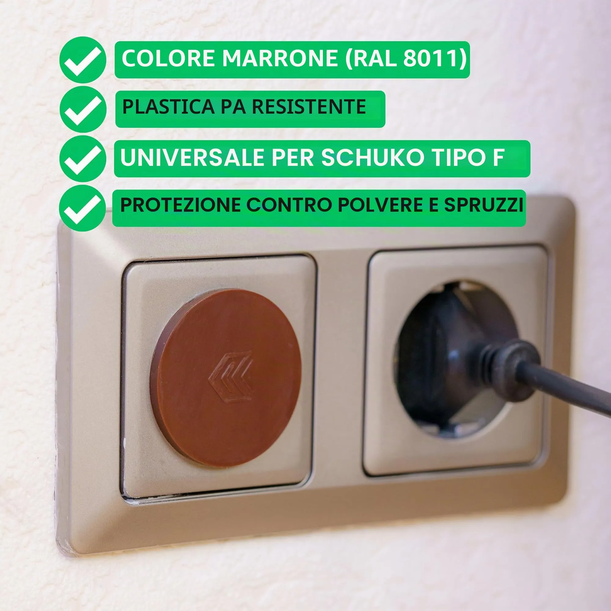 Coperchio per presa di corrente, 8 pezzi, marrone, protezione della presa di corrente contro la polvere, spruzzi d'acqua, per presa SchuKo tipo F, tappo di copertura per striscia di presa - immagine 2