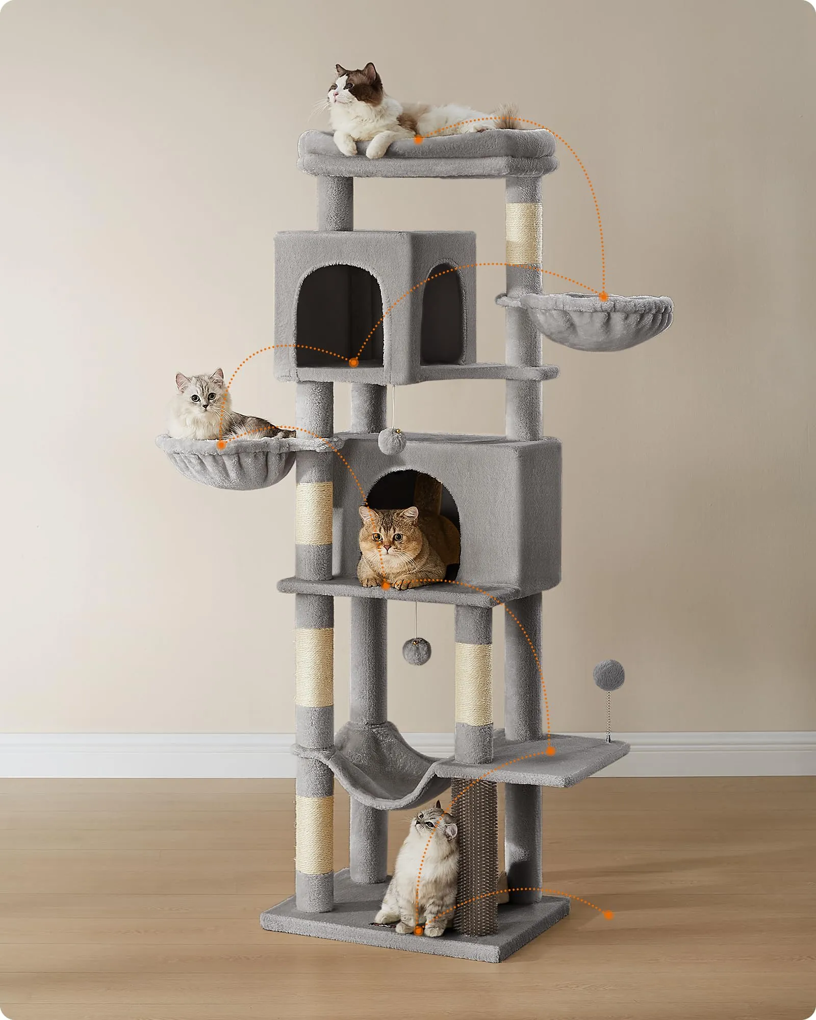 Feandrea Albero per Gatti, Torre Tiragraffi Alto 174 cm, Multilivelli - immagine 2