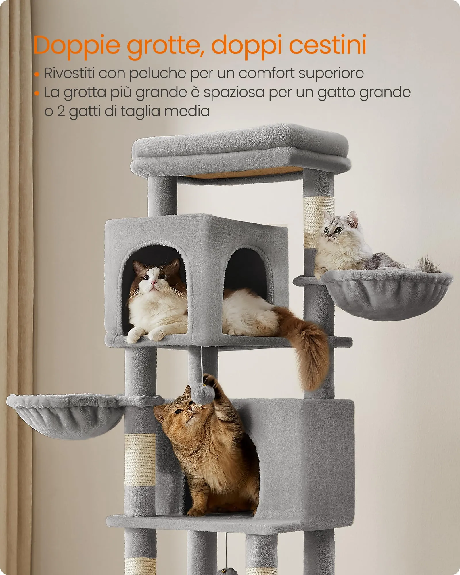 Feandrea Albero per Gatti, Torre Tiragraffi Alto 174 cm, Multilivelli - immagine 5