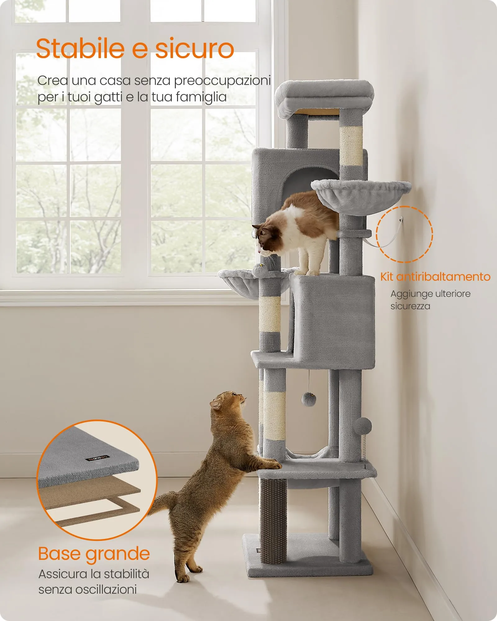 Feandrea Albero per Gatti, Torre Tiragraffi Alto 174 cm, Multilivelli - immagine 8
