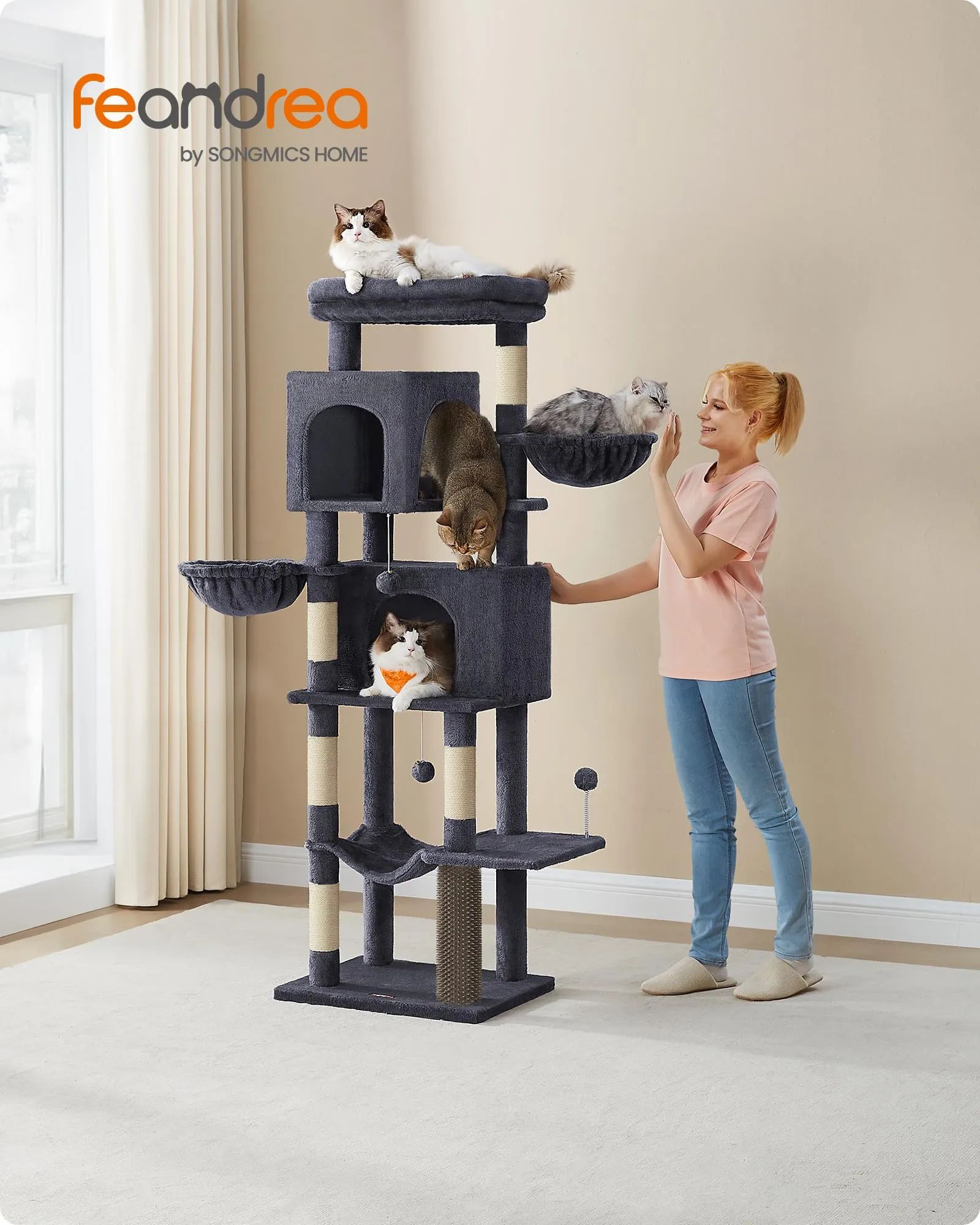 Feandrea Albero per Gatti, Torre Tiragraffi Alto 174 cm, Multilivelli - immagine 2
