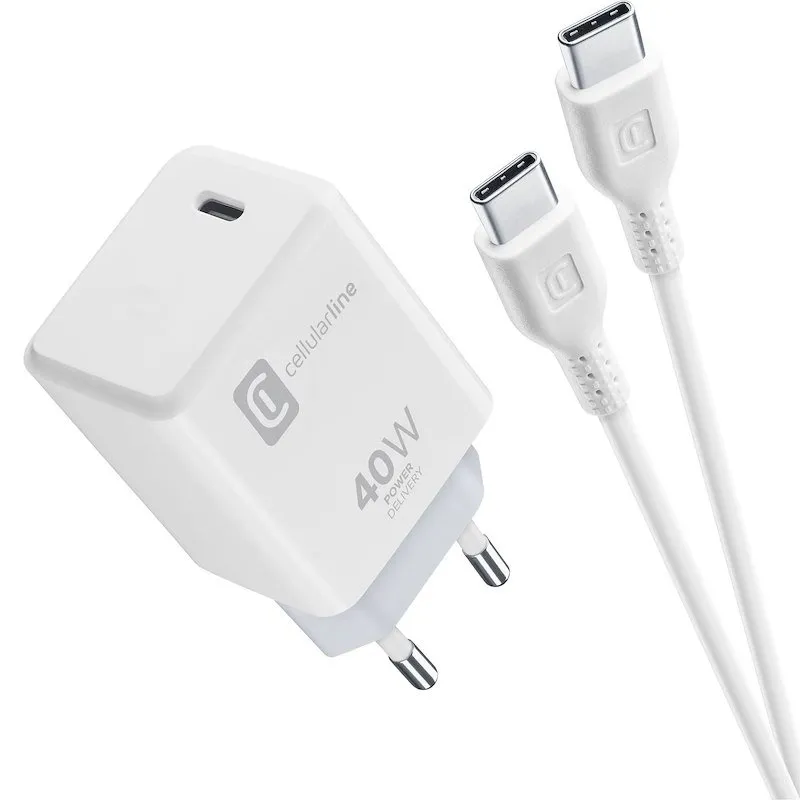 Cellularline Kit caricabatterie USB-C 40W PD e cavo USB-C da 100 cm - immagine 1