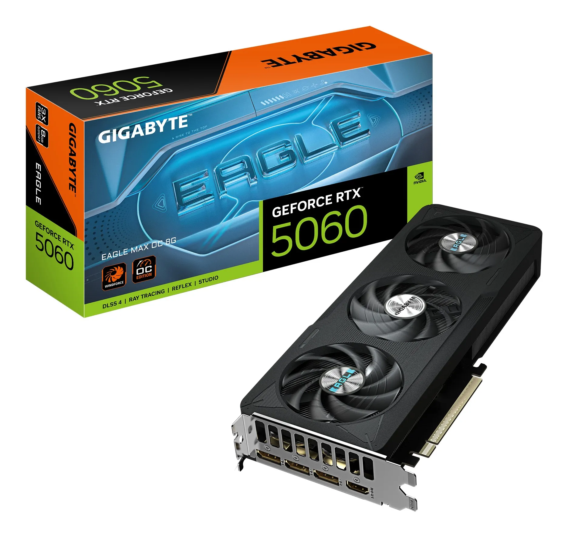 GIGABYTE GeForce RTX 5060 EAGLE MAX OC 8G Scheda Grafica 8 GB GDDR7 128 bit PCI-E 5.0 frequenza core 2550 MHz 3 x DisplayPort 1 x HDMI NVIDIA DLSS 4 GV-N5060EAGLEMAX OC-8GD 1.0 - immagine 1