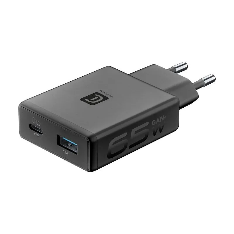 Cellularline Caricatore Dual USB A +C 65W Nero - immagine 1