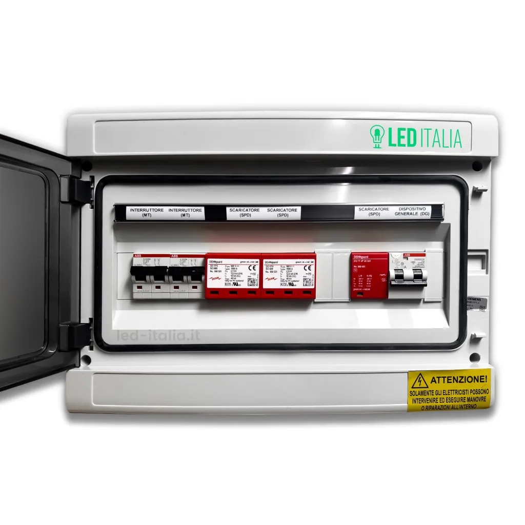 Quadro AC/DC Monofase 6kW 2 Stringhe 2 MPPT - 32A 230V / 16A 600VDC Centralino IP65 18 Moduli versione con Interruttore Magnetotermico Differenziale + Scaricatore ABB / DEHN - immagine 1