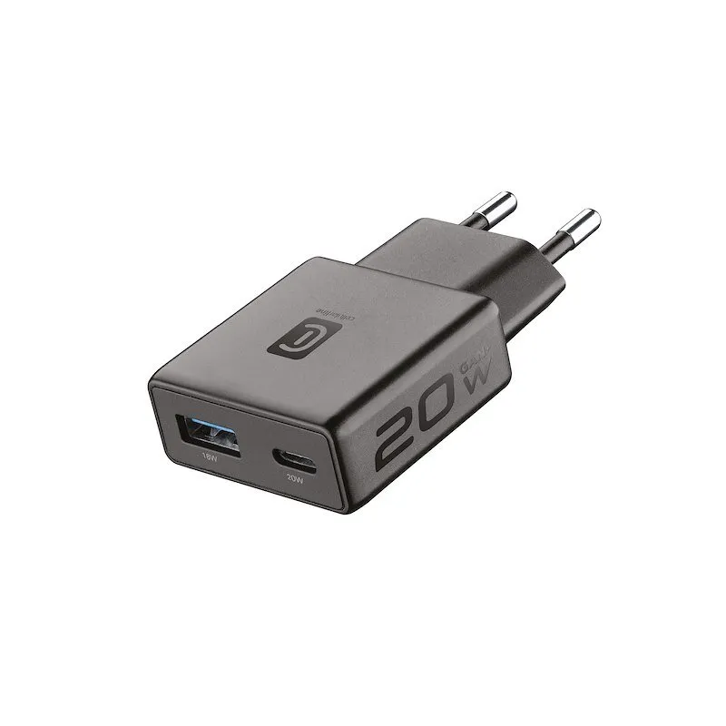 Cellularline Alimentatore 2 porte Usb-c/Usb-a 20W PowerLite Nero - immagine 1