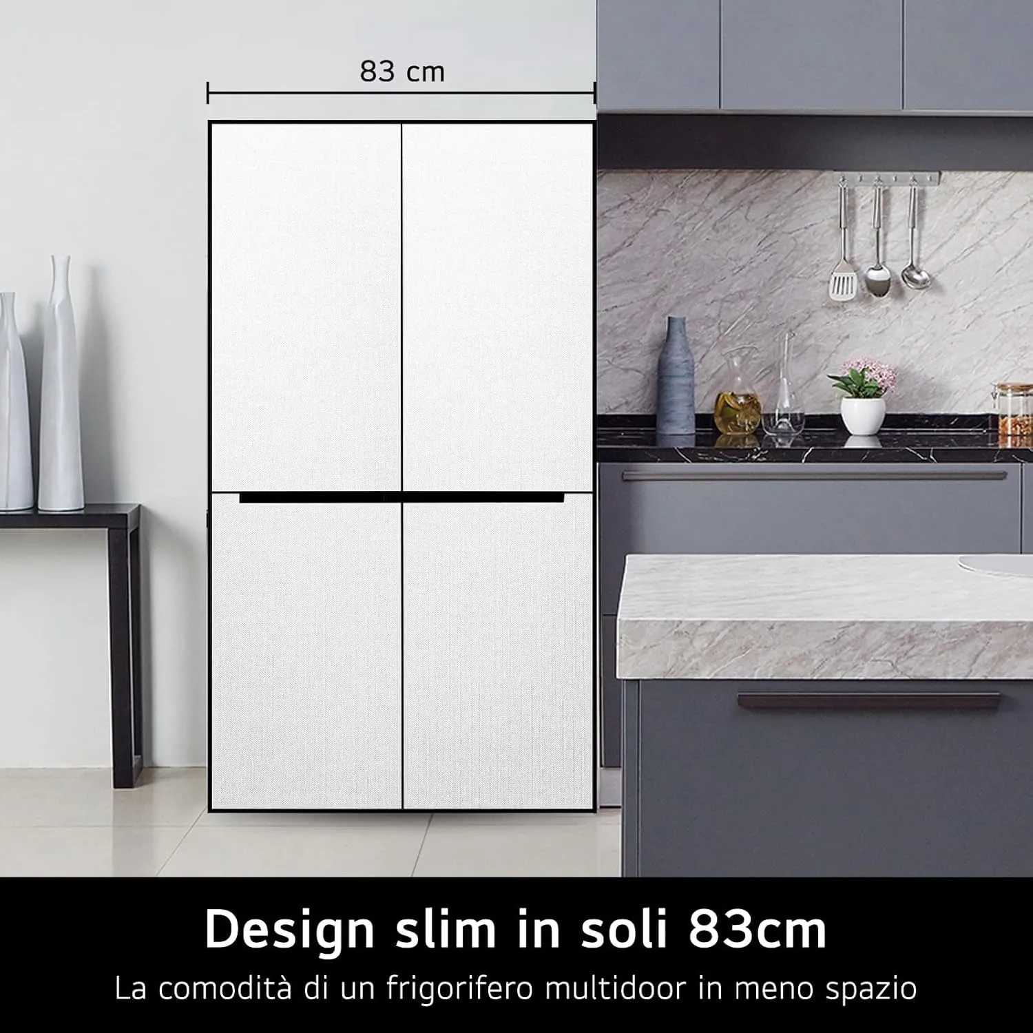 LG GMB860PYDE Frigorifero Multidoor Slim, Frigorifero 4 Porte Classe E, 530L, Wi-Fi, Linear Cooling, Smart Diagnosis, Compressore Smart Inverter, Total No Frost, Design porte piatte, Prime Silver - immagine 2