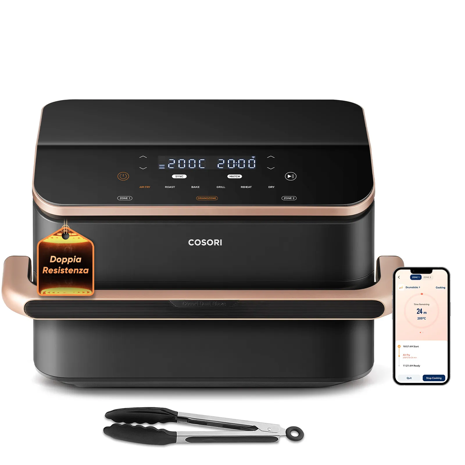Cosori Friggitrice ad Aria Dual Blaze Twinfry™ Chef Edition 10L Grigio Rose Gold - immagine 1