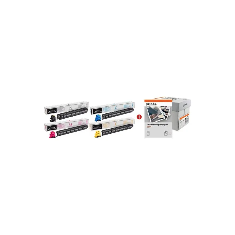 ORIGINALE Kyocera Value Pack nero / ciano / magenta / giallo / Bianco TK-8525 MCVP 01 + Prindo Universal Papier 2500 Blatt 90000 pagine - immagine 1