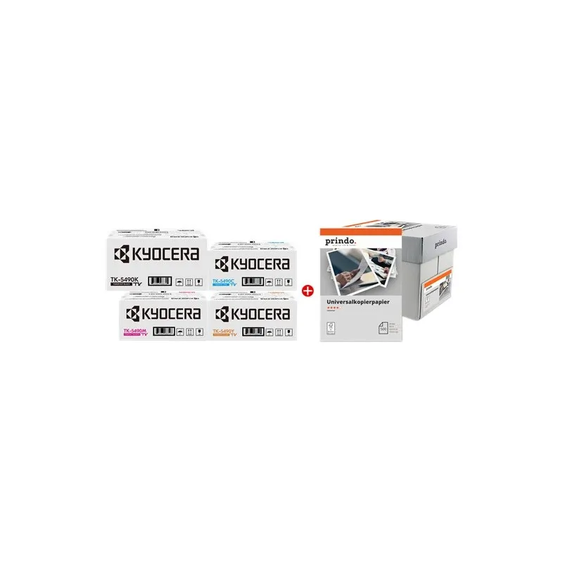 ORIGINALE Kyocera Value Pack nero / ciano / magenta / giallo / Bianco TK-5490 MCVP + Prindo Universal Papier 2500 Blatt 10000 pagine - immagine 1