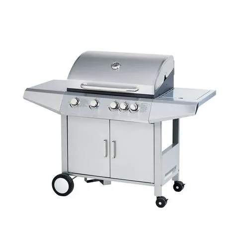 Barbecue a Gas Muvip in Acciaio Inox 5 Fuochi - Struttura in Acciaio Inox - 4 Bruciatori Centrali + 1 Fornello Laterale - Griglie Smaltate - Vassoio Laterale - Maniglia Cold Touch - Ruote per il Trasporto - Colore Silver - immagine 1