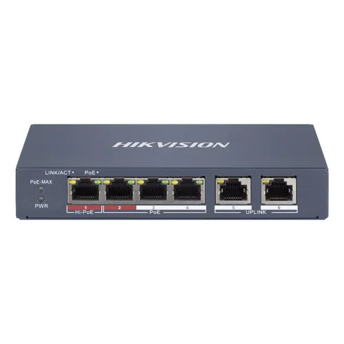 Switch Hikvision Smart Managed Hi-Poe 10/100 L2, 4 10/100m Rj45 POE Ports, 2 10/100m Rj45 Port, 802. 301802041 - immagine 1