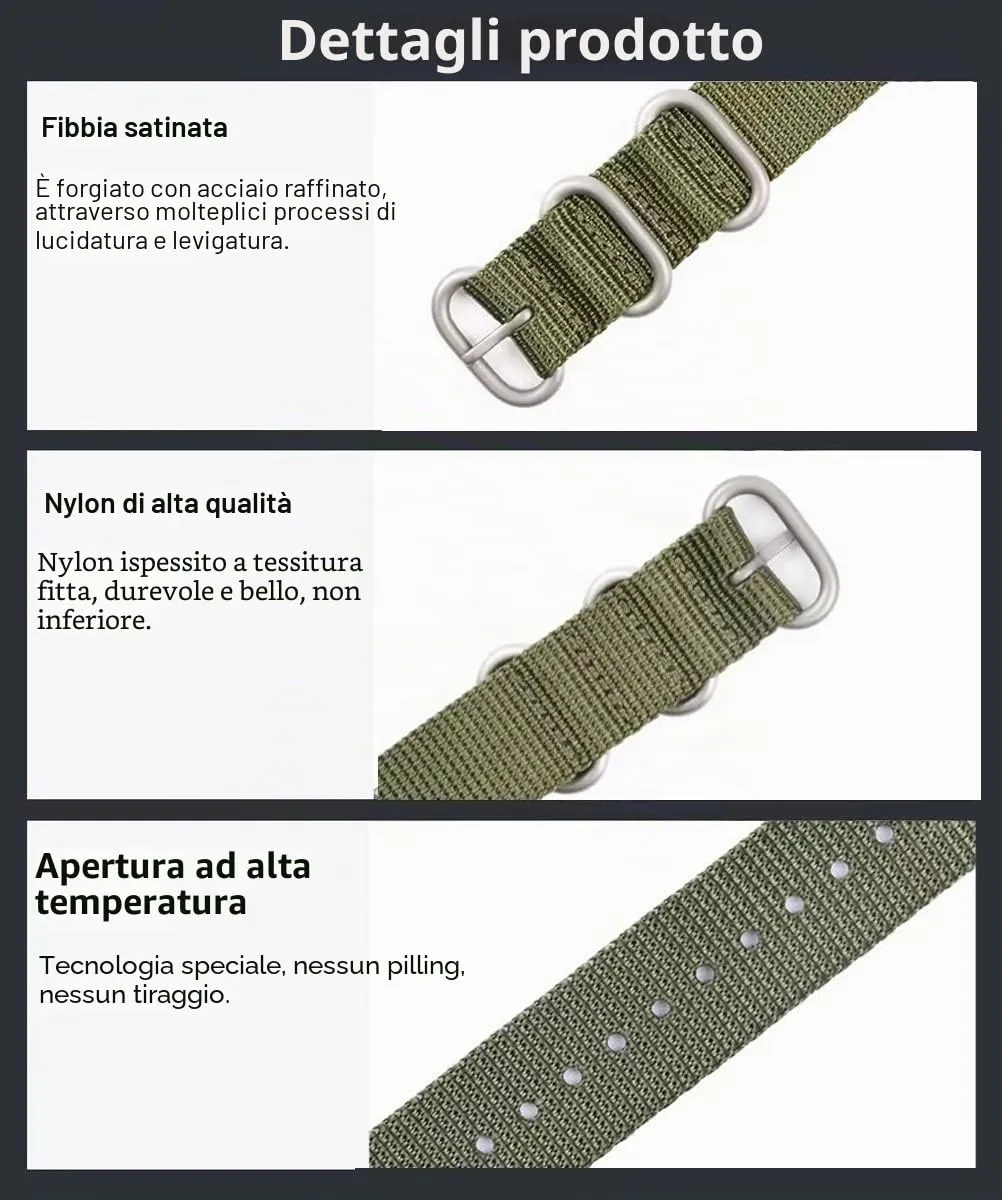 AIYIRUO Cinturini per Orologio NATO Nylon G10 Premium Ballistic Multicolor Sostituzione Cinturini per Orologio con Fibbia in Acciaio Inossidabile Argento per gli Uomini 18mm 20mm 22mm 24mm - immagine 2