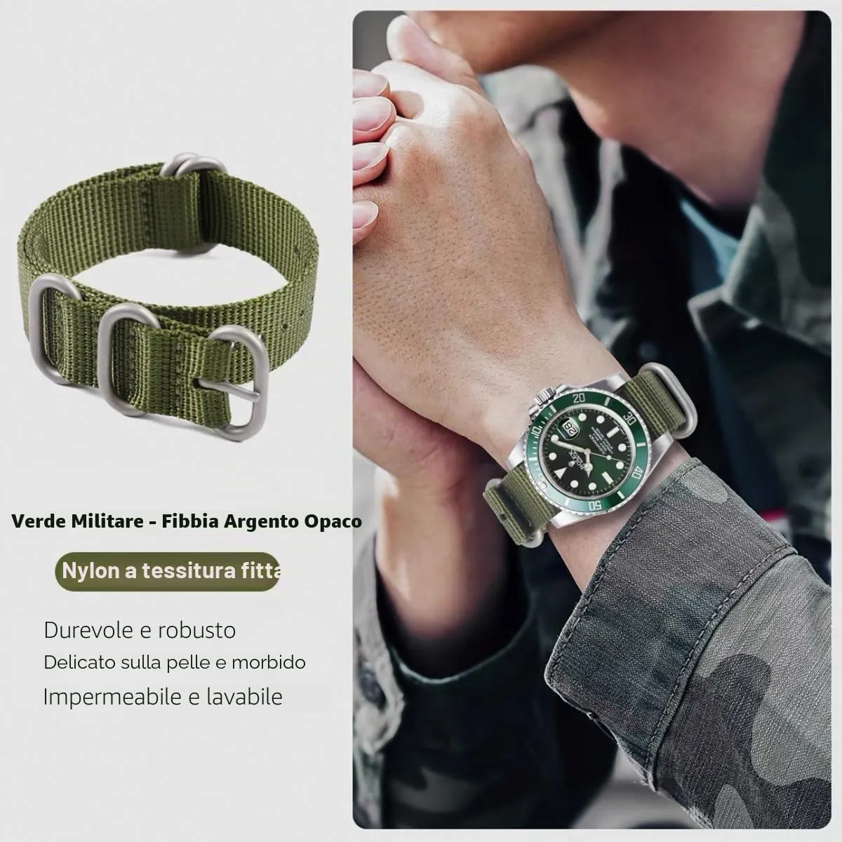 AIYIRUO Cinturini per Orologio NATO Nylon G10 Premium Ballistic Multicolor Sostituzione Cinturini per Orologio con Fibbia in Acciaio Inossidabile Argento per gli Uomini 18mm 20mm 22mm 24mm - immagine 7
