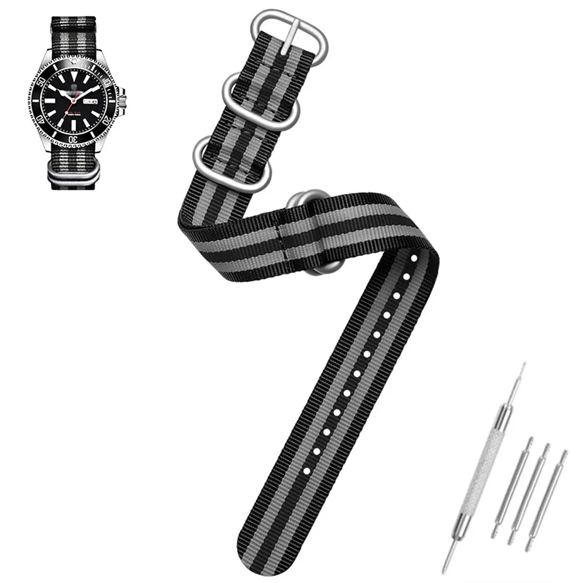 AIYIRUO Cinturini per Orologio NATO Nylon G10 Premium Ballistic Multicolor Sostituzione Cinturini per Orologio con Fibbia in Acciaio Inossidabile Argento per gli Uomini 18mm 20mm 22mm 24mm - immagine 2