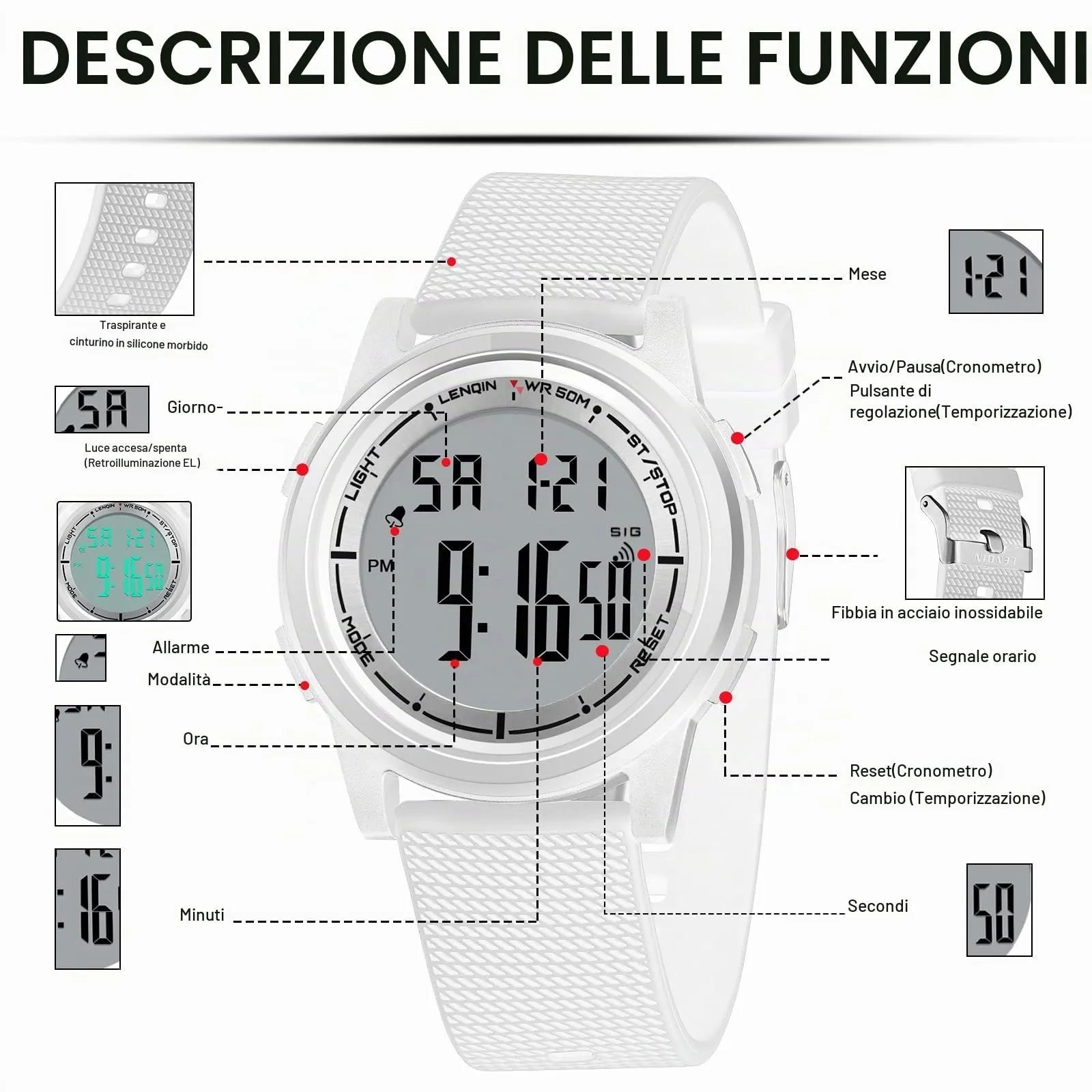 HANPOSH Orologio Digitale Uomo Sottile Impermeabile LED - immagine 5
