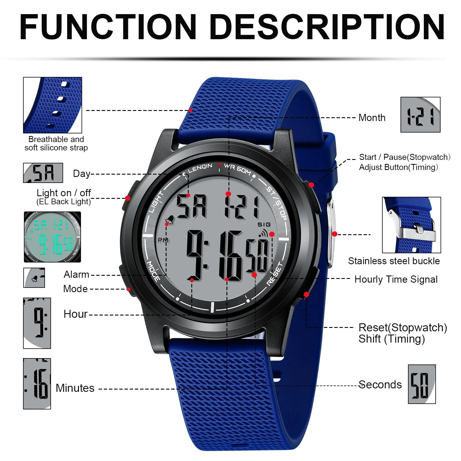 HANPOSH Orologio Digitale Uomo Sottile Impermeabile LED - immagine 5