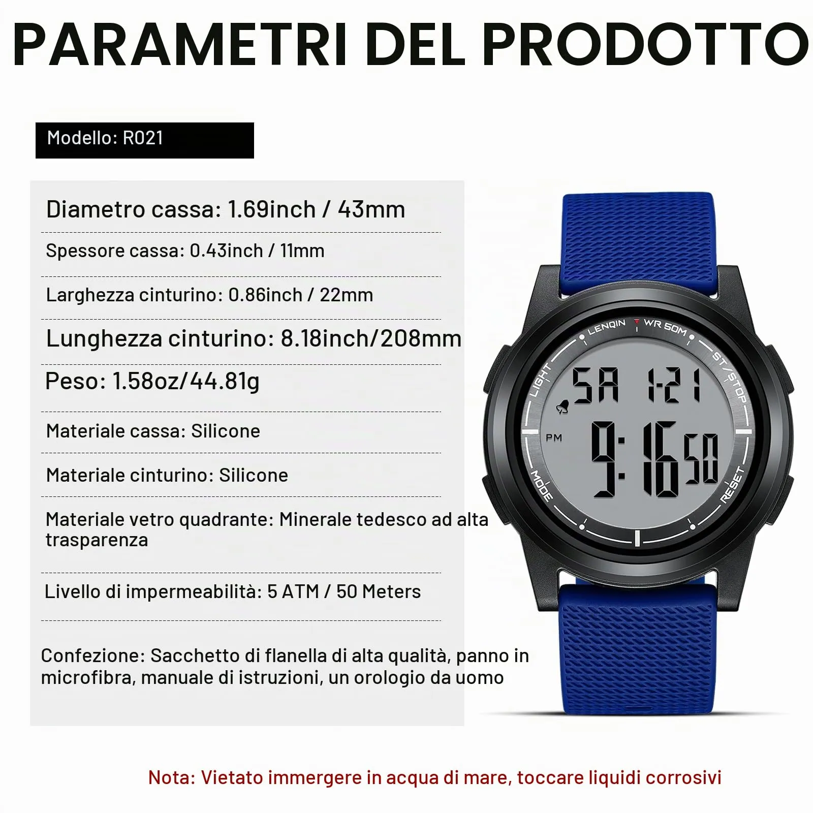 HANPOSH Orologio Digitale Uomo Sottile Impermeabile LED - immagine 7